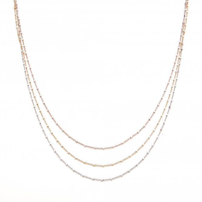 Sterling Silver Tricolour Layered Beaded Chain Necklace