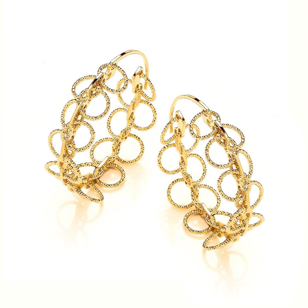 Sterling Silver Yellow Gold Plated Diamond Cut Multi Circle Hoop Earrings