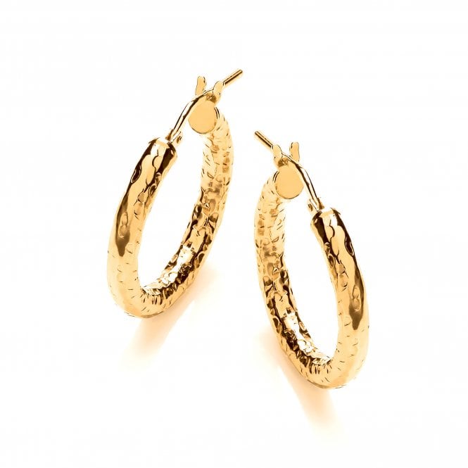 Sterling Silver & Yellow Gold Plated Small Textured Hoop Earrings