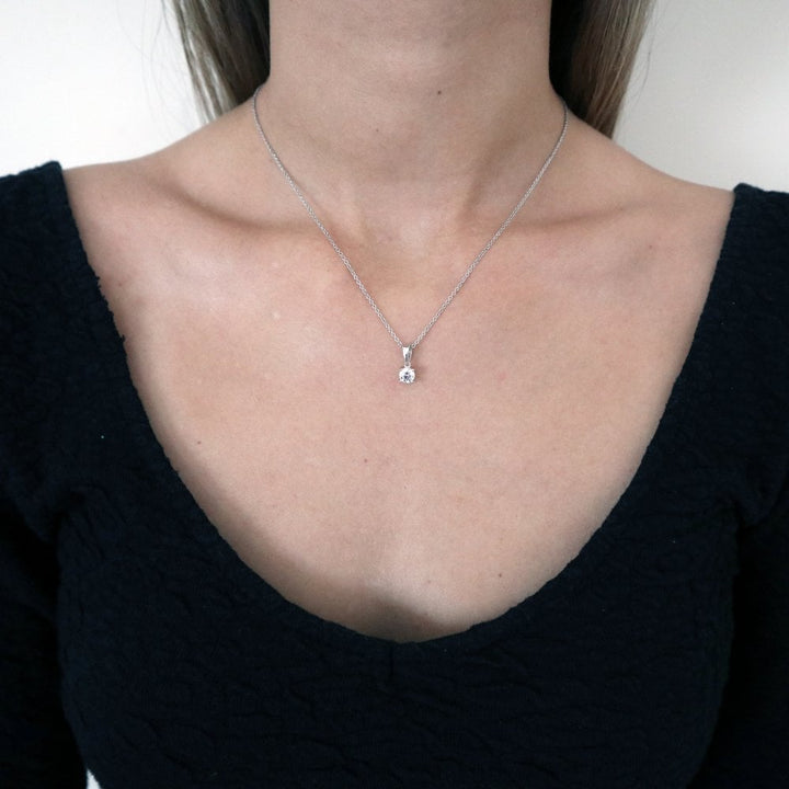 Sterling Silver 5mm Claw Set Solitaire Pendant & Chain Created with Swarovski Zirconia