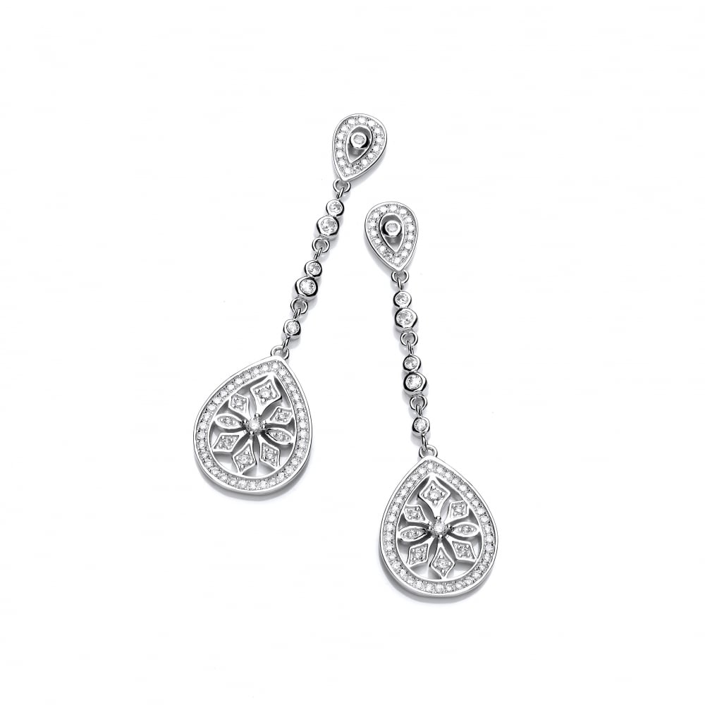 Sterling Silver Art Deco Snowflake Drop Earrings Created with Swarovski Zirconia