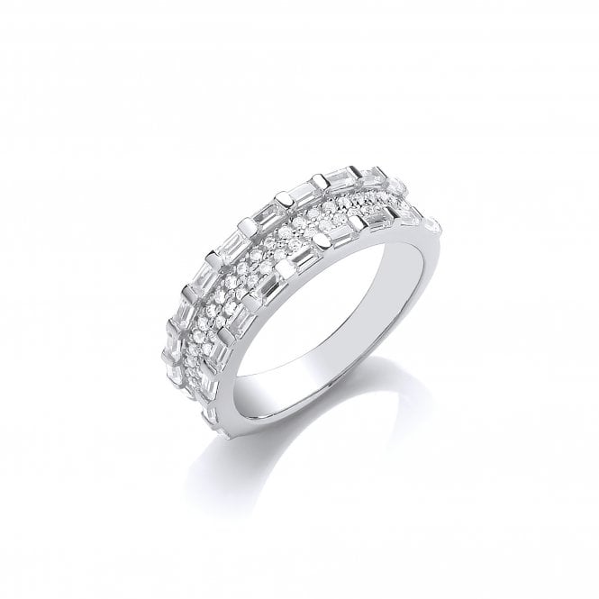 Sterling Silver Baguette Cut Half Eternity Ring Created with Swarovski Zirconia