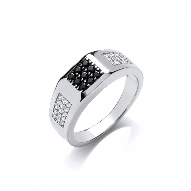 Sterling Silver Black & White Signet Style Ring