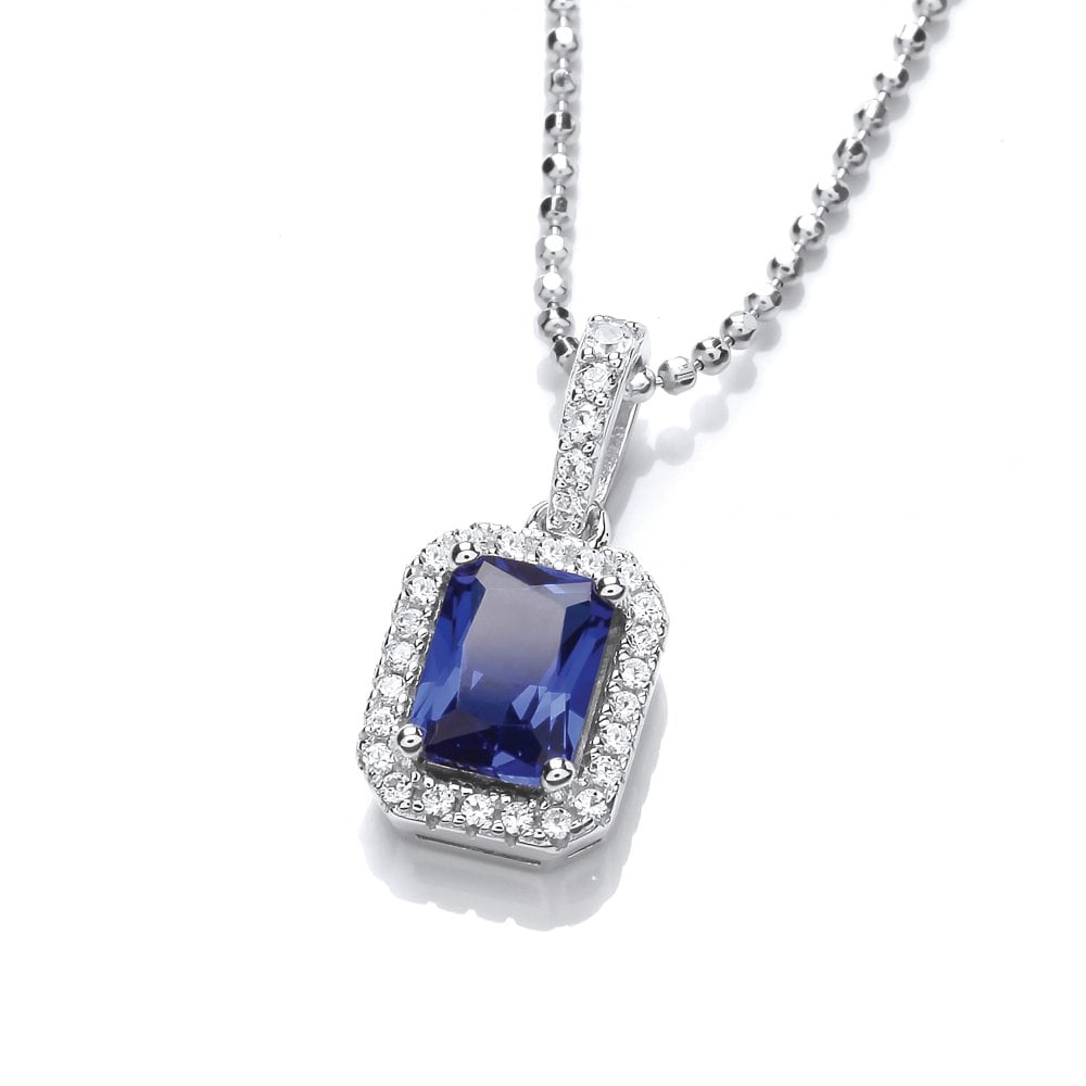 Sterling Silver Blue Octagon Cut Halo Pendant & Chain Created with Swarovski Zirconia