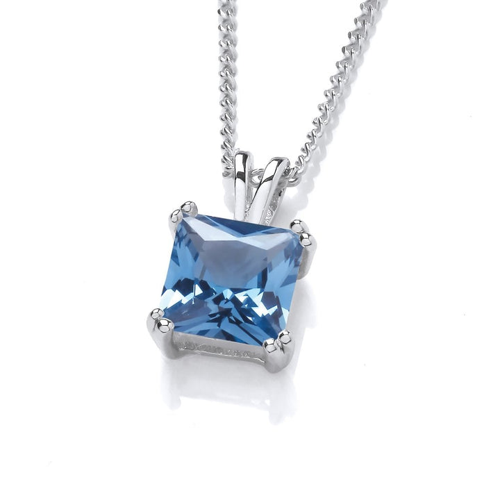 Sterling Silver Blue Princess Cut Pendant & Chain