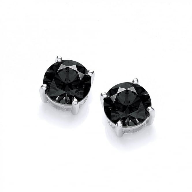 Sterling Silver Claw Set Black Solitaire Studs Created with Swarovski Zirconia