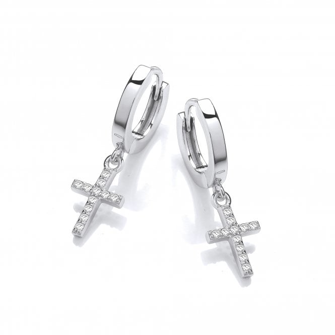 Sterling Silver Cross Hoop Earrings Created with Swarovski Zirconia