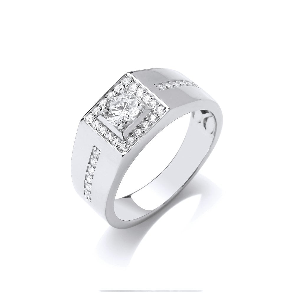 Sterling Silver CZ Lined Signet Style Ring