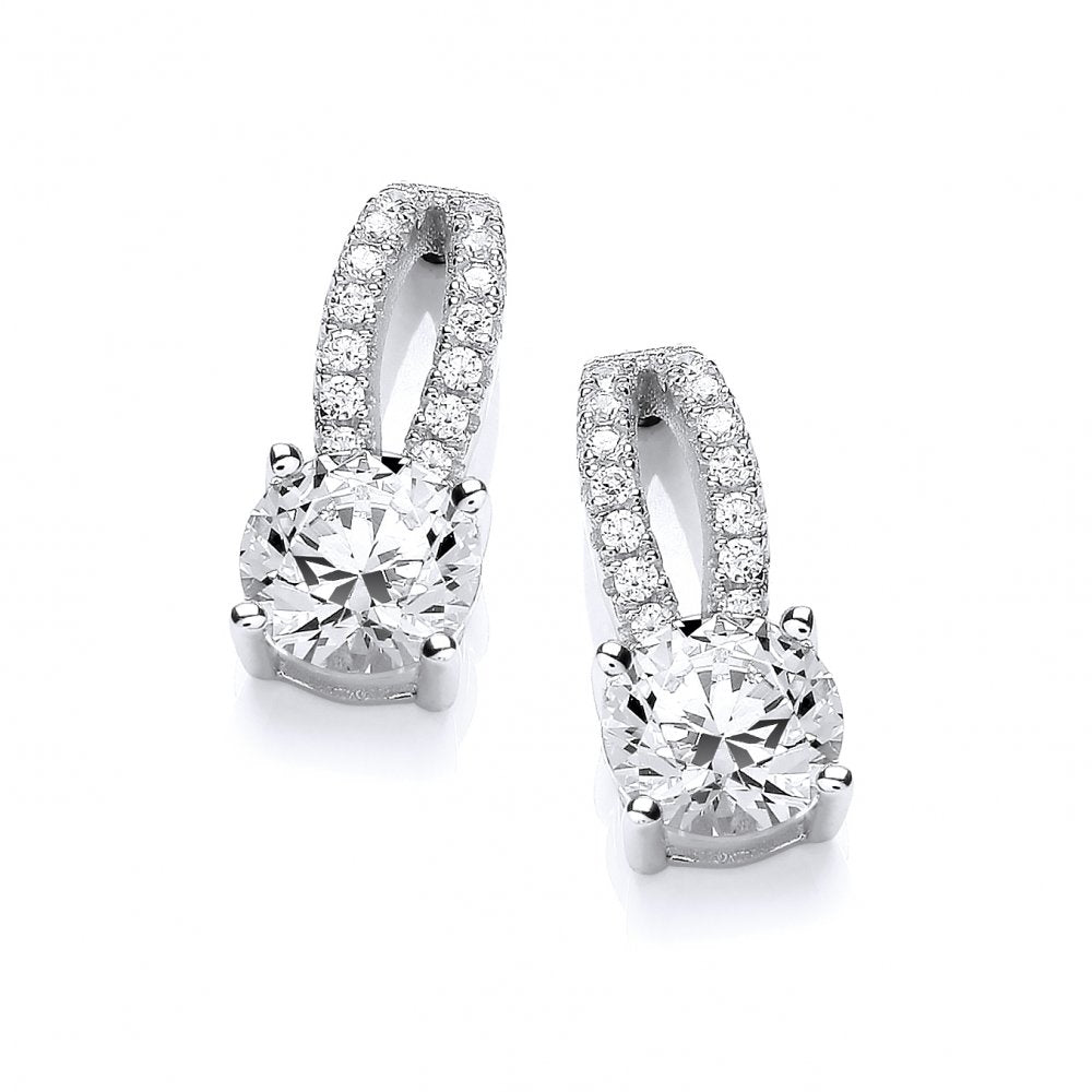 Sterling Silver Double Line Solitaire Stud Earrings Created with Swarovski Zirconia