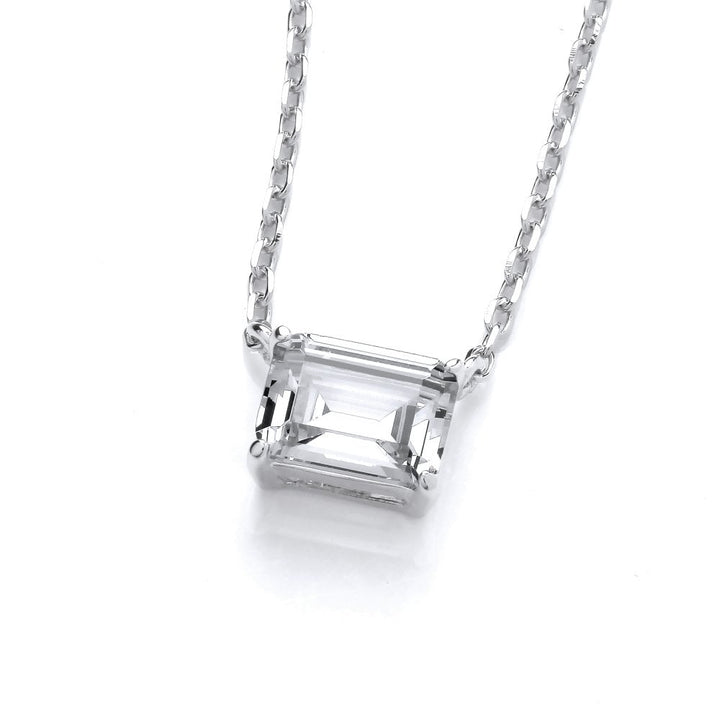 Sterling Silver Emerald Cut Solitaire Necklace