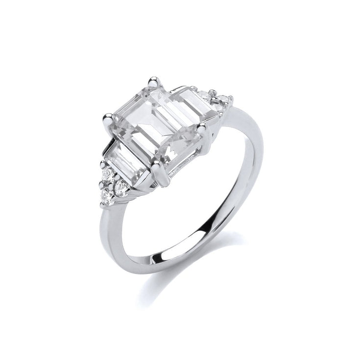 Sterling Silver Emerald Cut Trilogy Ring
