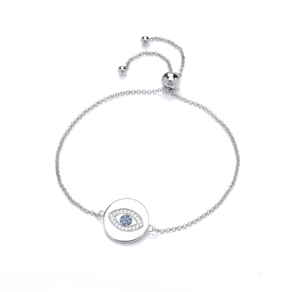 Sterling Silver Evil Eye Disc Friendship Bracelet Created with Swarovski Zirconia