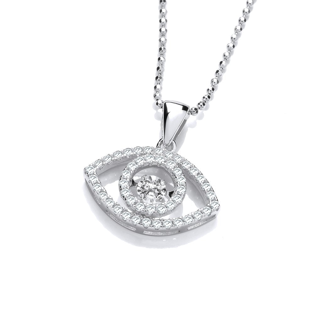 Sterling Silver Evil Eye Floating Stone Necklace Created With Swarovski Zirconia