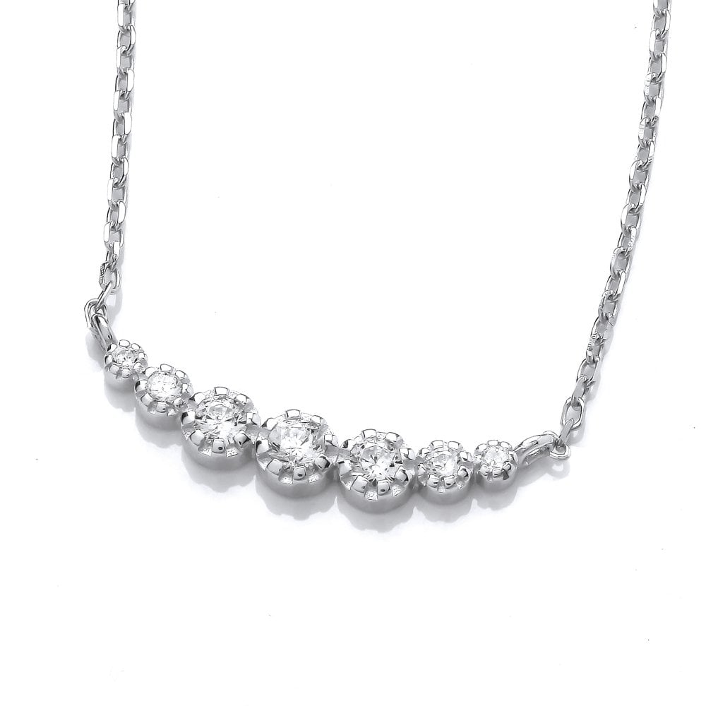 Sterling Silver Graduated Cluster Bar Necklace