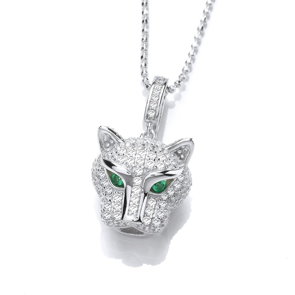 Sterling Silver Green Eyed Tiger Pendant & Chain Created With Swarovski Zirconia
