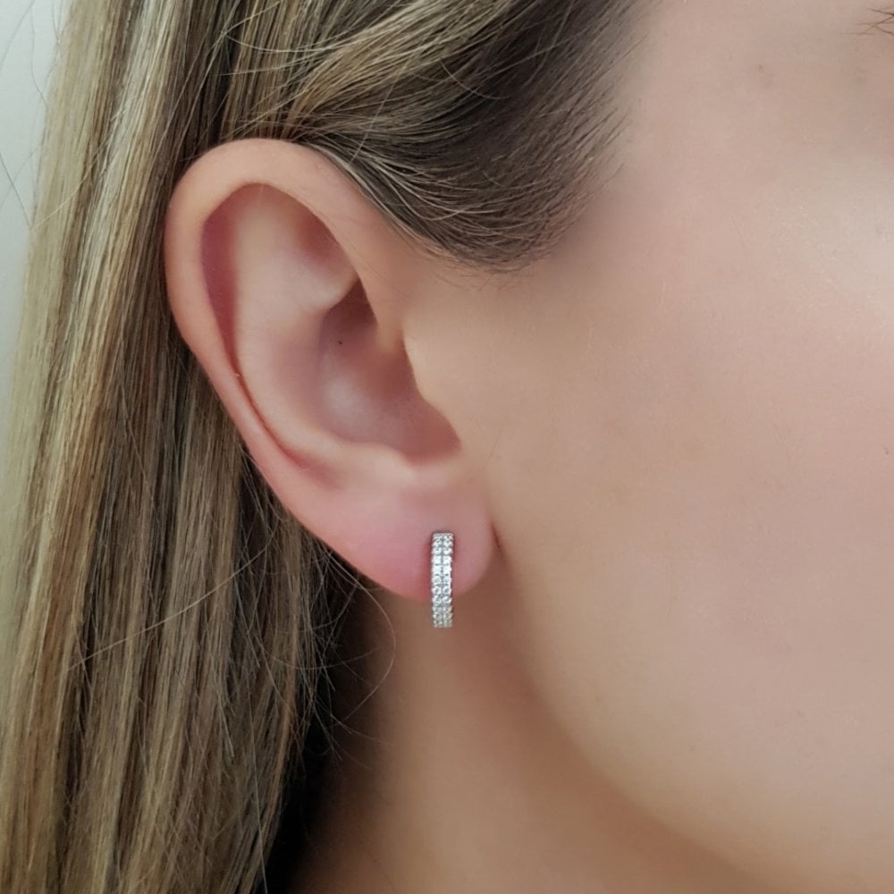 Sterling Silver Half Hoop Earrings Created with Swarovski Zirconia