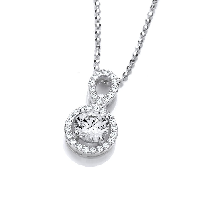 Sterling Silver Halo & Loop Pendant & Chain Created with Swarovski Zirconia