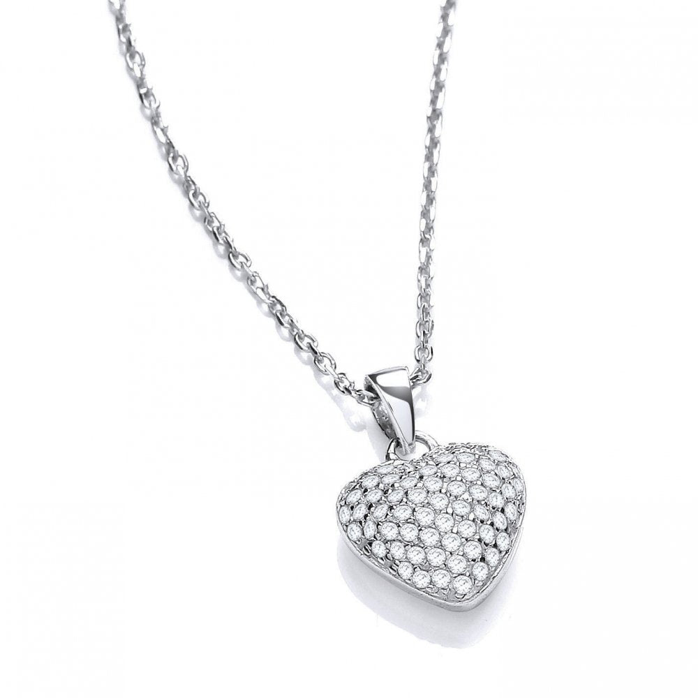 Sterling Silver Heart Pave Setting Pendant & Chain Created with Swarovski Zirconia