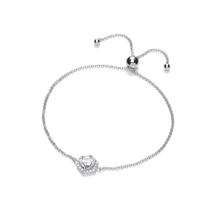 Sterling Silver Hexagon Style Adjustable Bracelet Created with Swarovski Zirconia