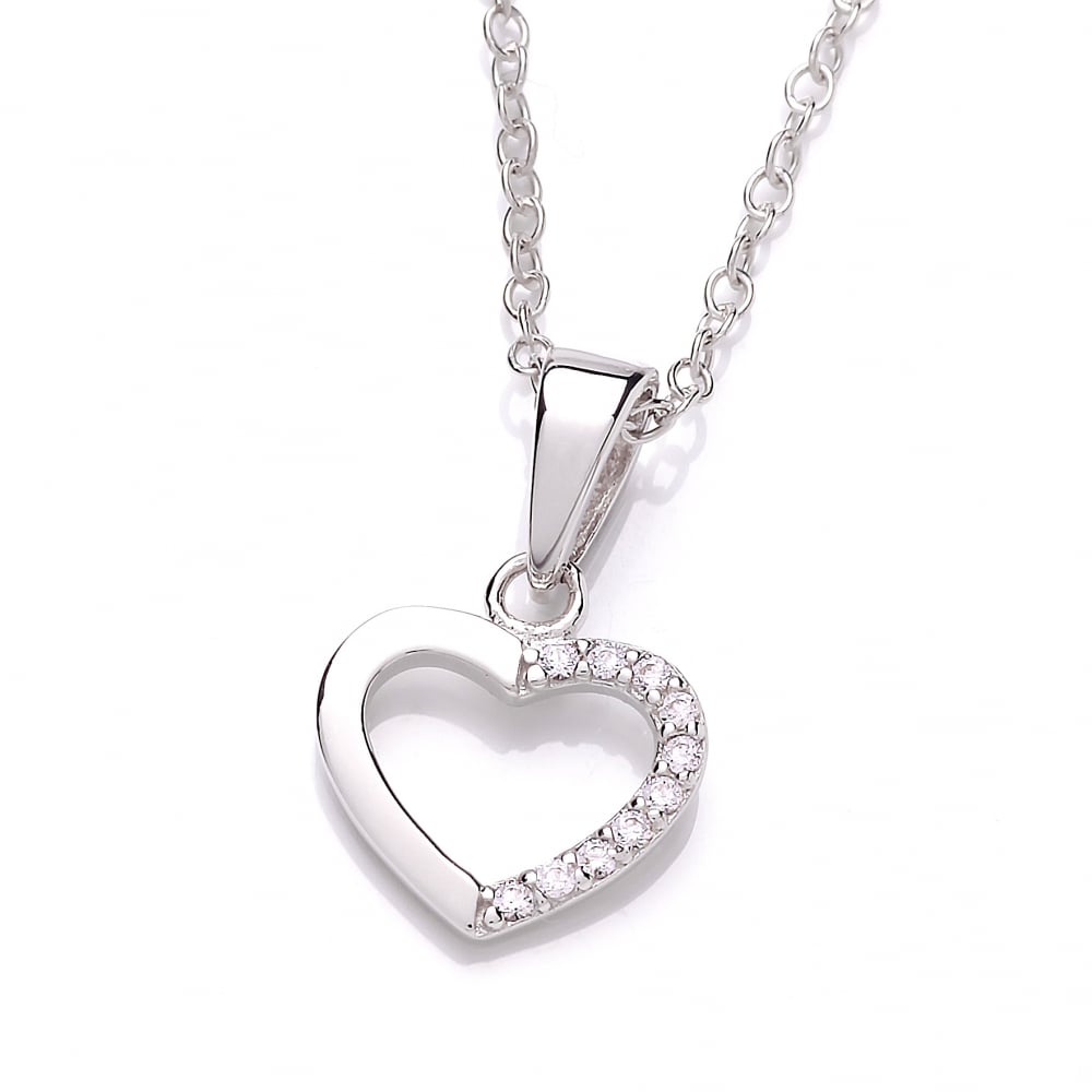 Sterling Silver Mini Hollow Heart Pendant & Chain Created with Swarovski Zirconia