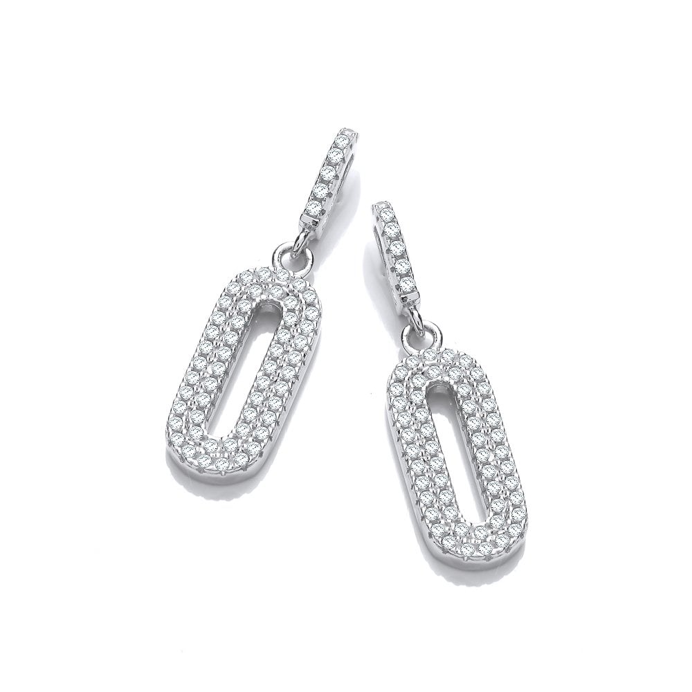 Sterling Silver Oblong Double Pave Set Drop Earrings Created with Swarovski Zirconia