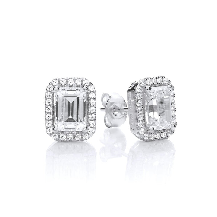 Sterling Silver Octagon Cut Halo Stud Earrings Created With Swarovski Zirconia