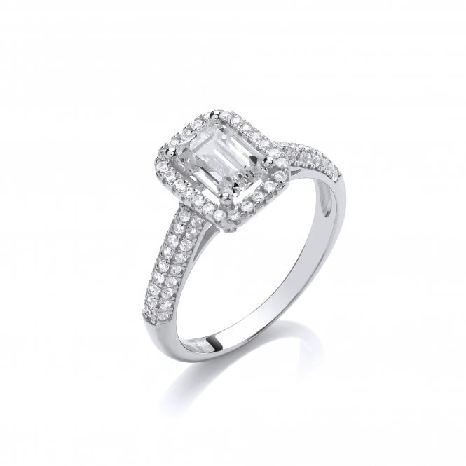 Sterling Silver Octagon Solitaire Halo Ring Created with Swarovski Zirconia