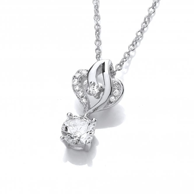 Sterling Silver Ornate Solitaire Drop Pendant & Chain Created with Swarovski Zirconia
