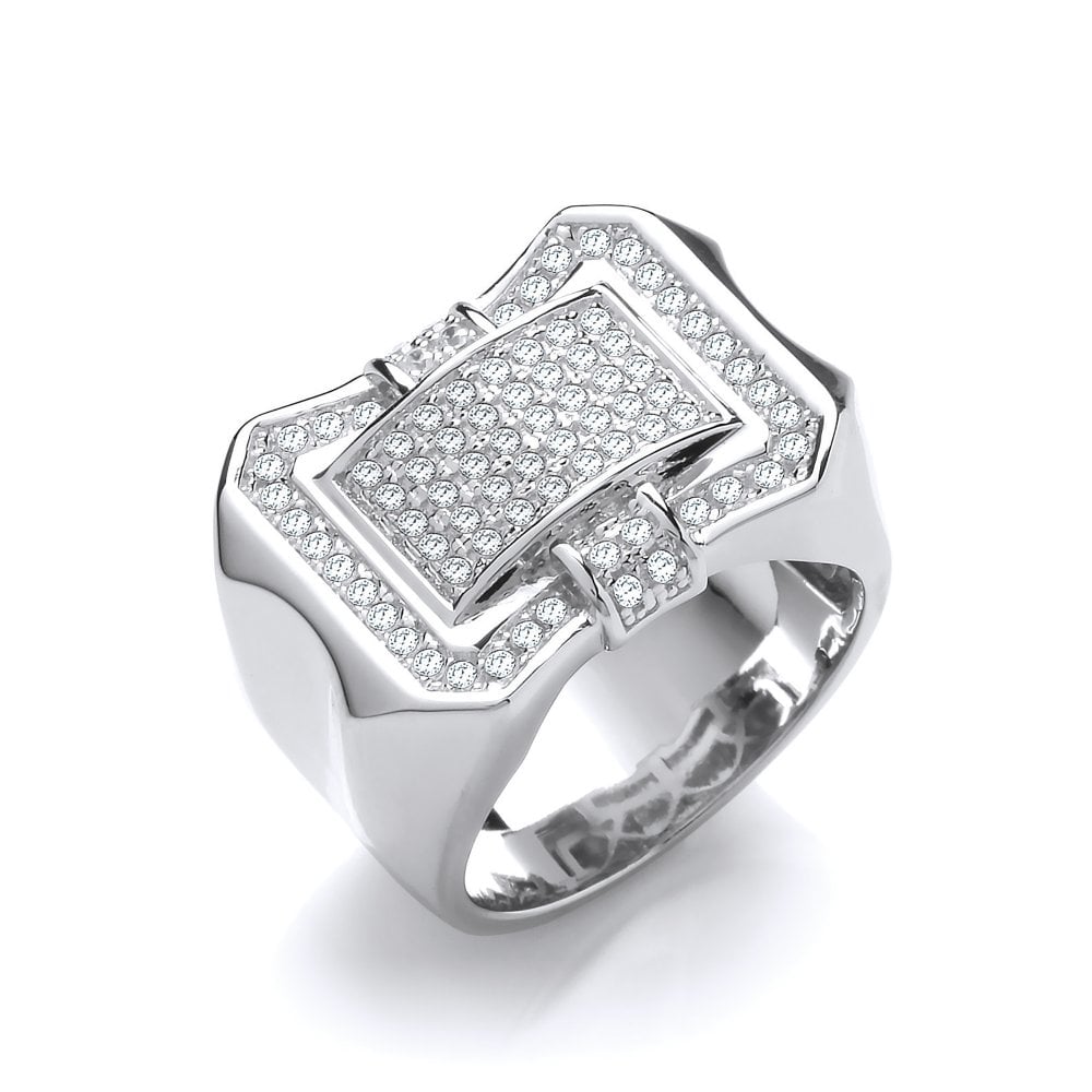 Sterling Silver Pave Set Buckle Ring Created with Swarovski Zirconia
