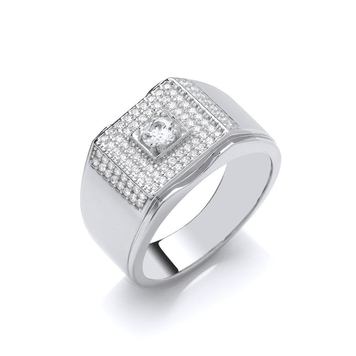 Sterling Silver Pave Set Signet Style Ring