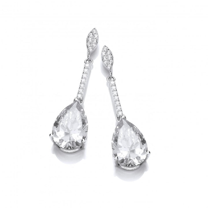 Sterling Silver Pear Cut Long Drop Earrings