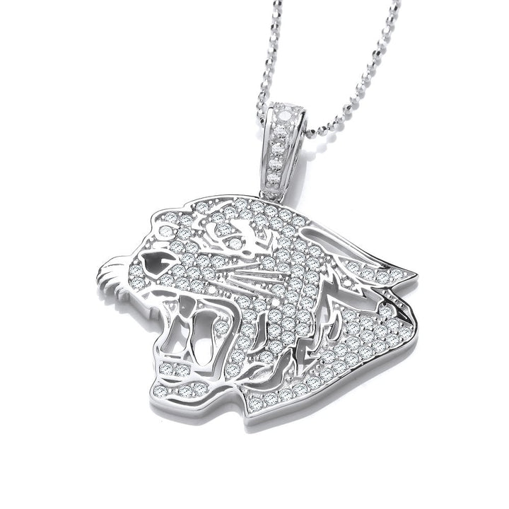 Sterling Silver Roaring Tiger Pendant & Chain Created With Swarovski Zirconia