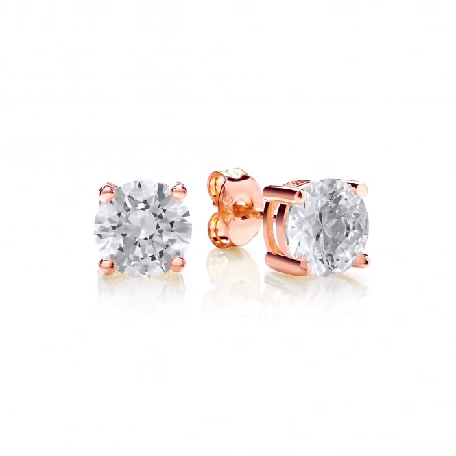 Sterling Silver & Rose Gold Plated 7mm Solitaire Claw Set Studs Created with Swarovski Zirconia