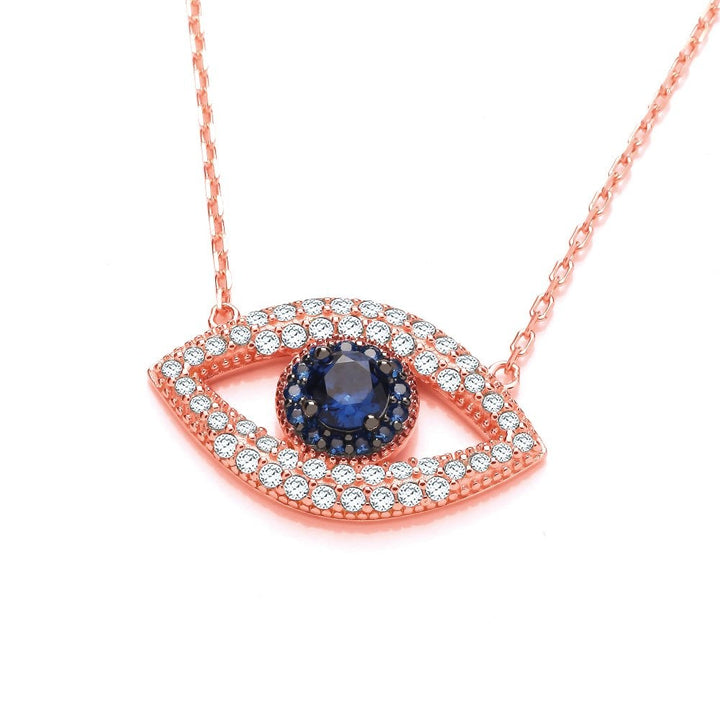 Sterling Silver Rose Gold Plated Blue Evil Eye Necklace
