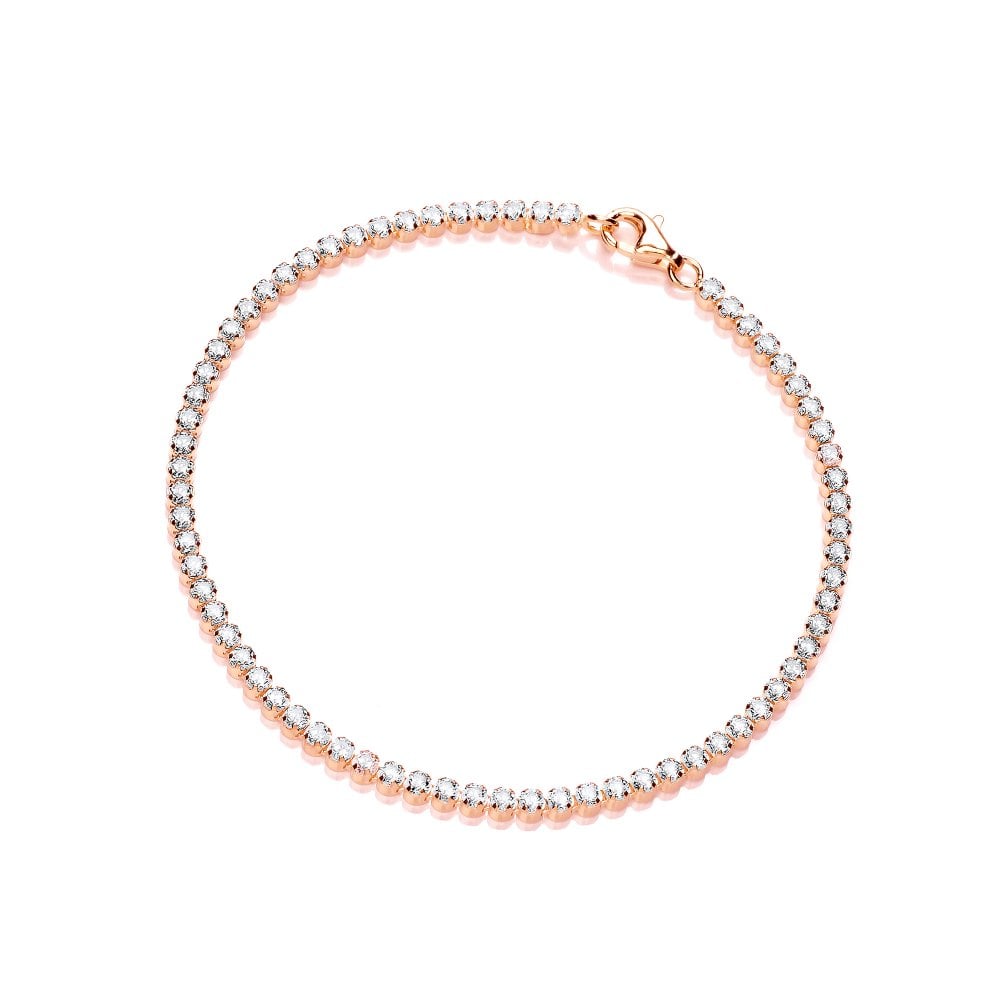 Sterling Silver & Rose Gold Plated Delicate Tennis Bracelet Created with Swarovski Zirconia