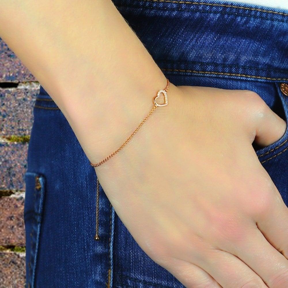 Sterling Silver & Rose Gold Plated Heart Friendship Bracelet Created with Swarovski Zirconia