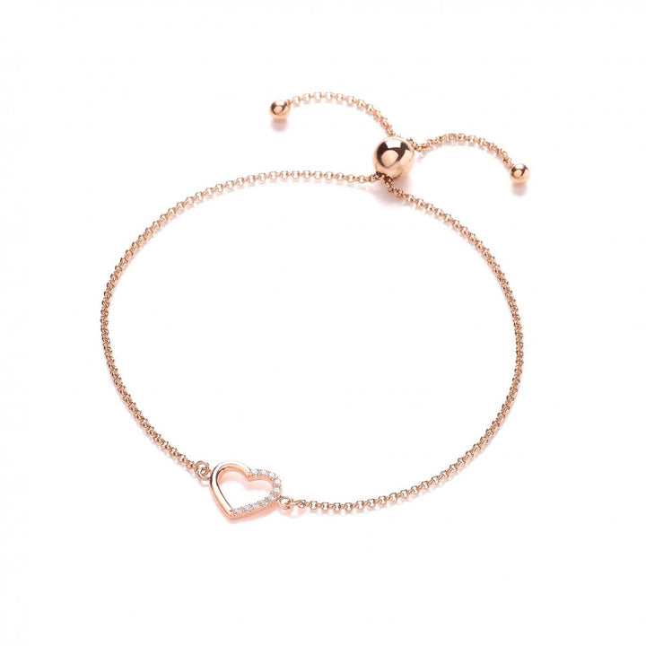 Sterling Silver & Rose Gold Plated Heart Friendship Bracelet Created with Swarovski Zirconia