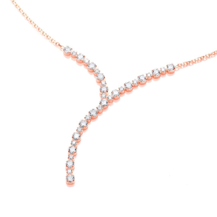 Sterling Silver Rose Gold Plated Y-Shaped Drop Necklace Created with Swarovski Zirconia