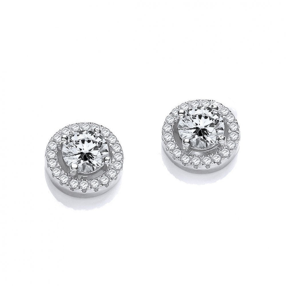 Sterling Silver Round Halo Medium Earrings Created with Swarovski Zirconia