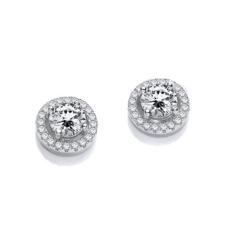 Sterling Silver Round Halo Medium Earrings Created with Swarovski Zirconia