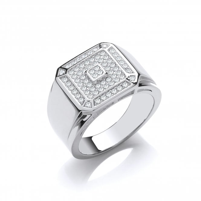 Sterling Silver Signet Style Cluster Ring Created with Swarovski Zirconia