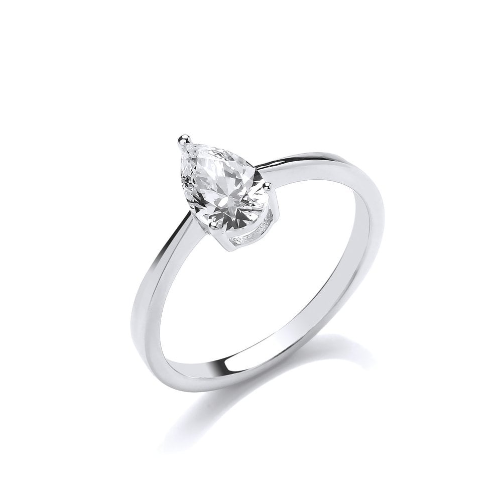 Sterling Silver Simple Tear Drop Claw Set Solitaire Ring Created with Swarovski Zirconia
