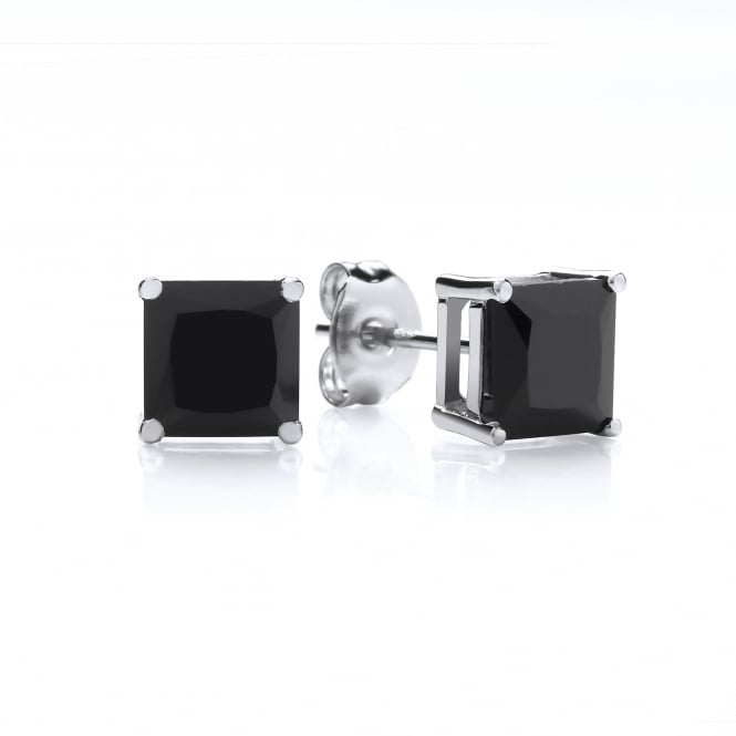 Sterling Silver Small Black Square Studs Created with Swarovski Zirconia