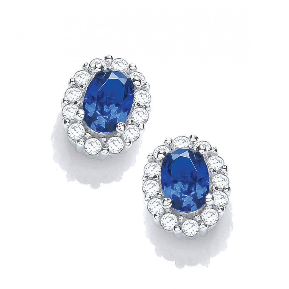 Sterling Silver Small Blue Oval Studs Created with Swarovski Zirconia