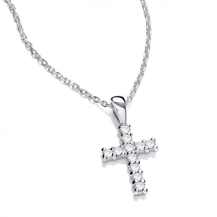 Sterling Silver Small Cross Pendant and Chain Created with Swarovski Zirconia