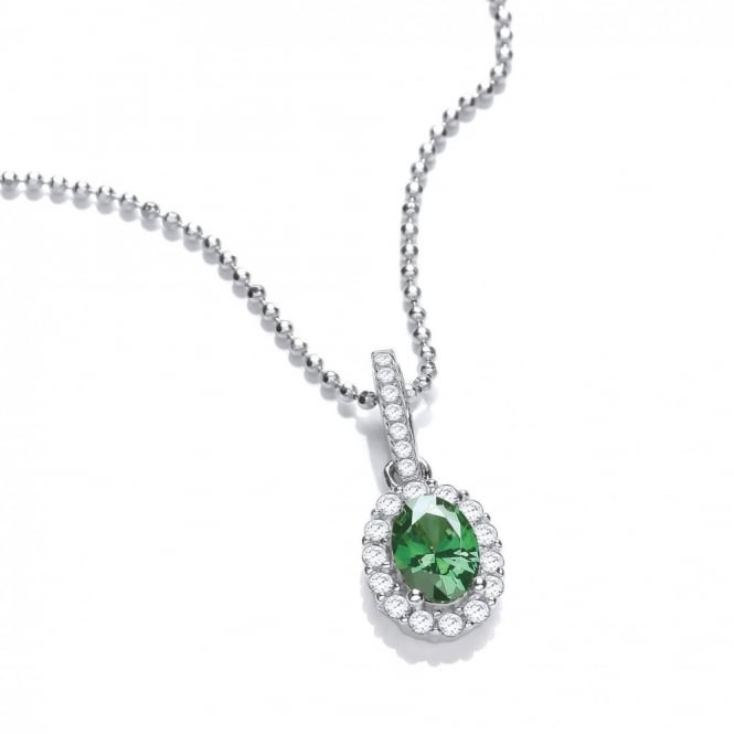 Sterling Silver Small Green Oval Necklace Created with Swarovski Zirconia