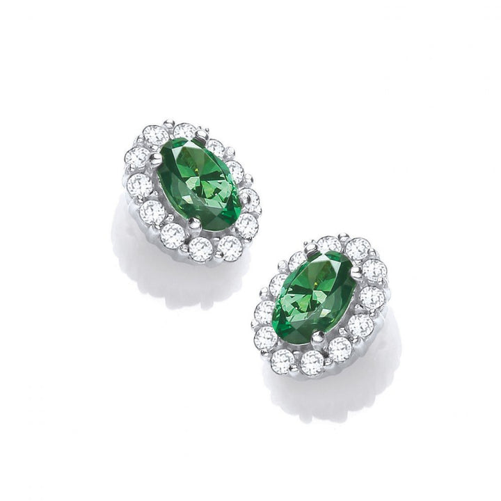 Sterling Silver Small Green Oval Studs Created with Swarovski Zirconia