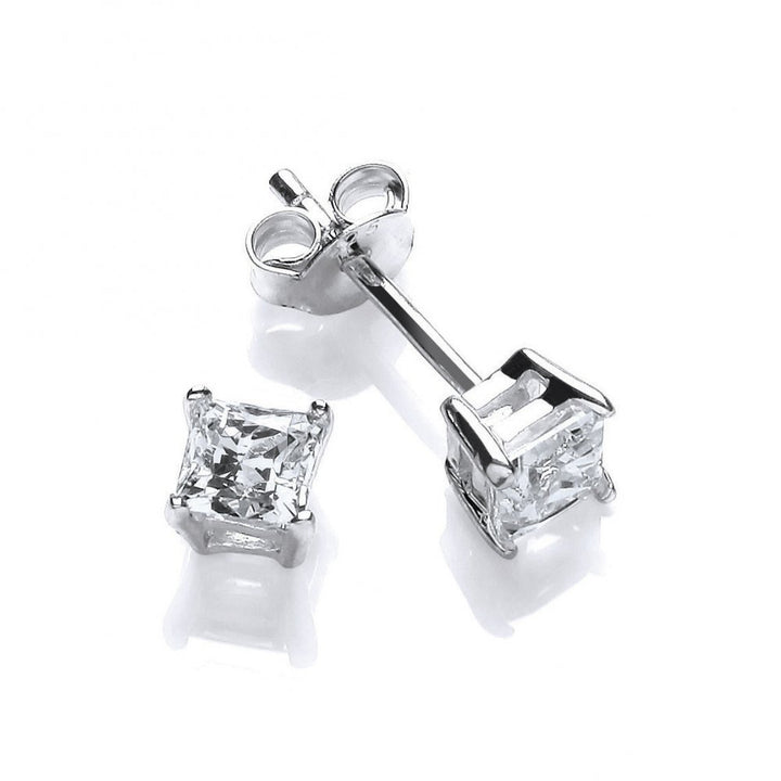 Sterling Silver Small Square Solitaire Studs Created with Swarovski Zirconia