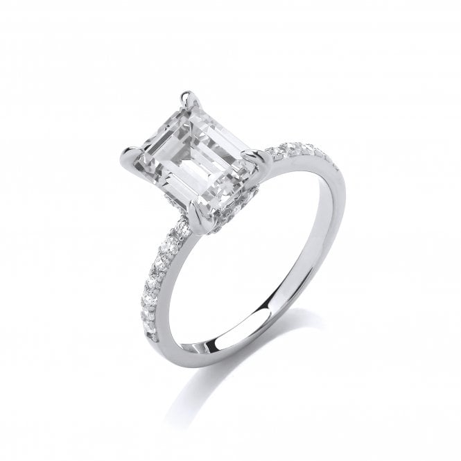 Sterling Silver Solitaire Emerald Cut Ring