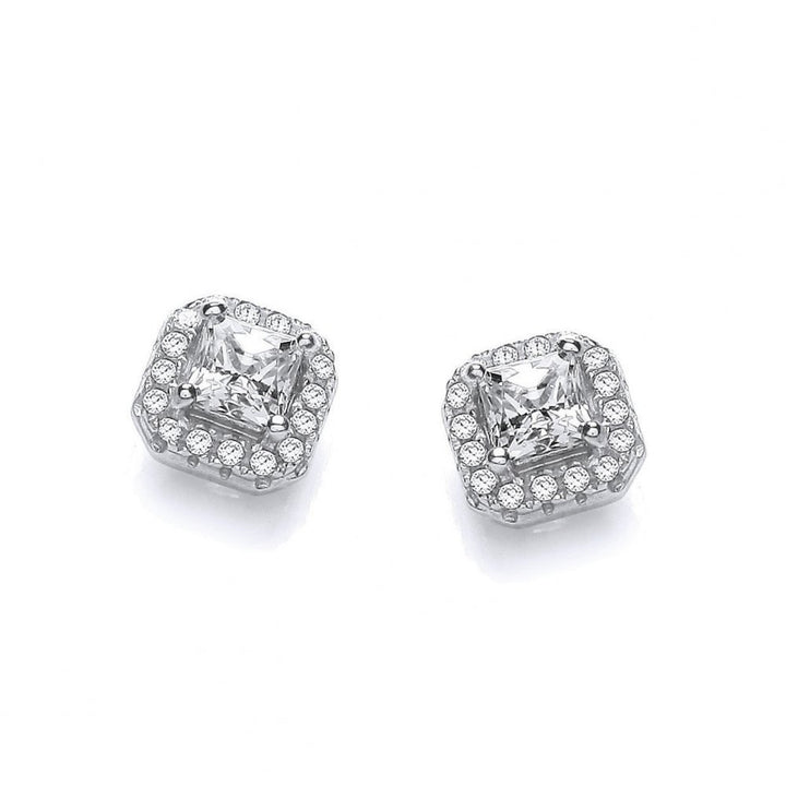 Sterling Silver Square Cluster Earrings Created with Swarovski Zirconia